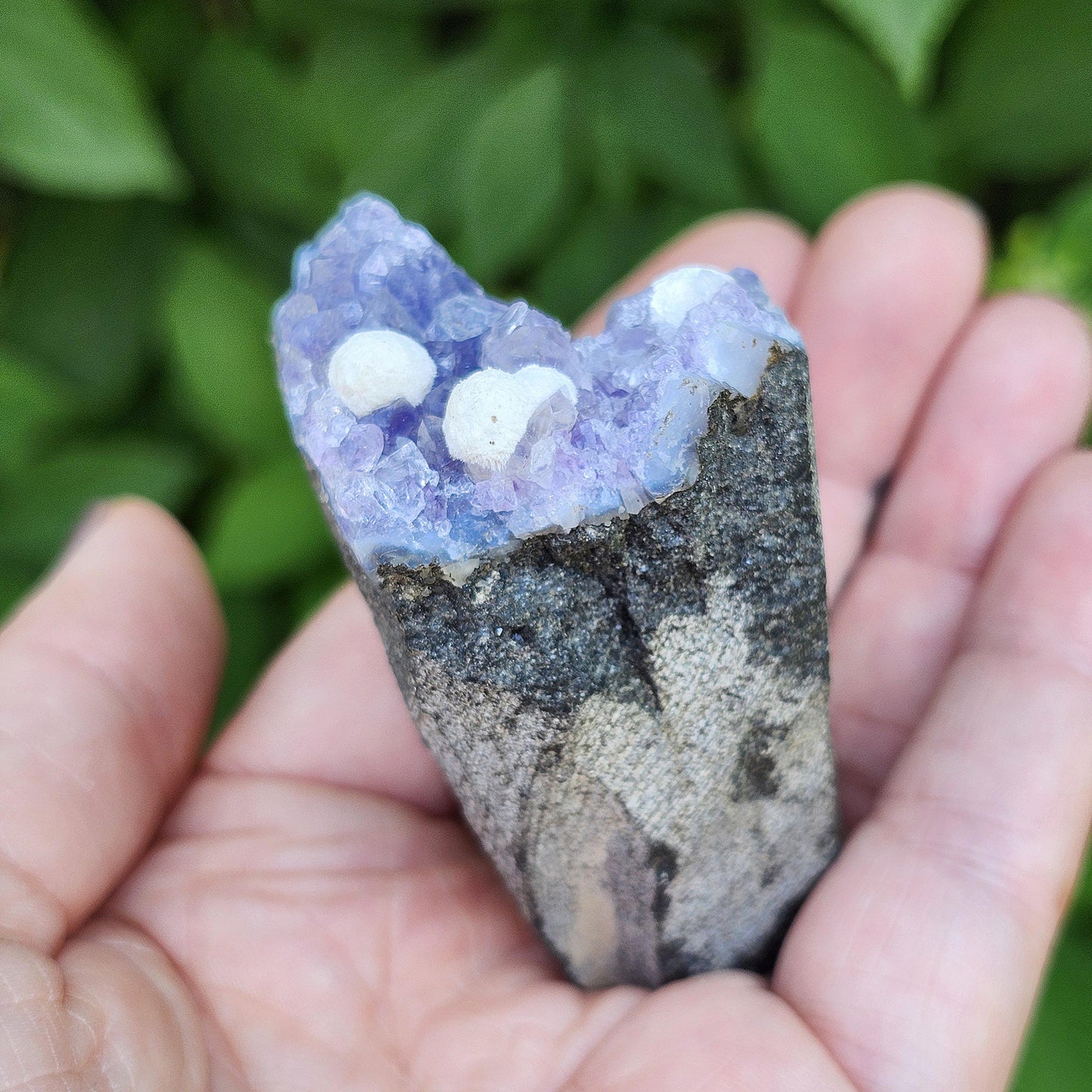 Mordenite Spheres on Amethyst