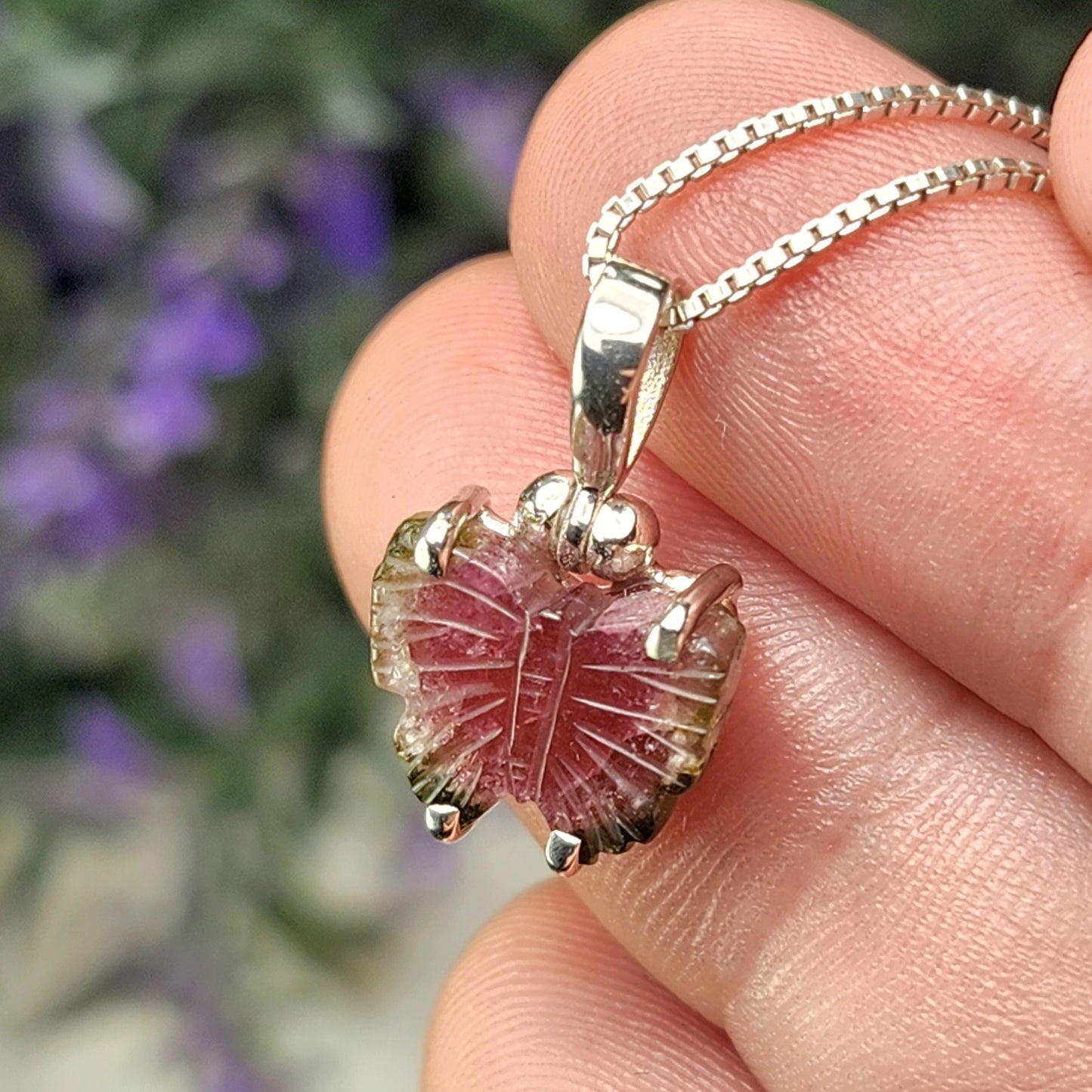 Watermelon Tourmaline Butterfly Pendant