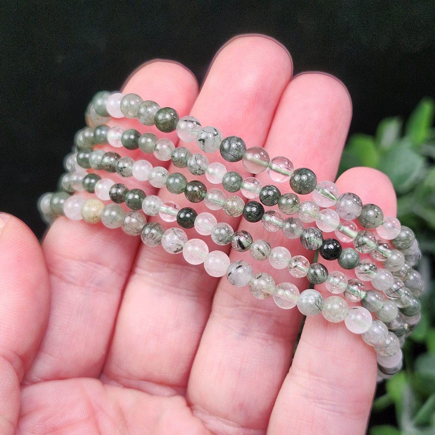 Green Rutilated Quartz Crystal Bracelet: Polished Gemstone Jewelry