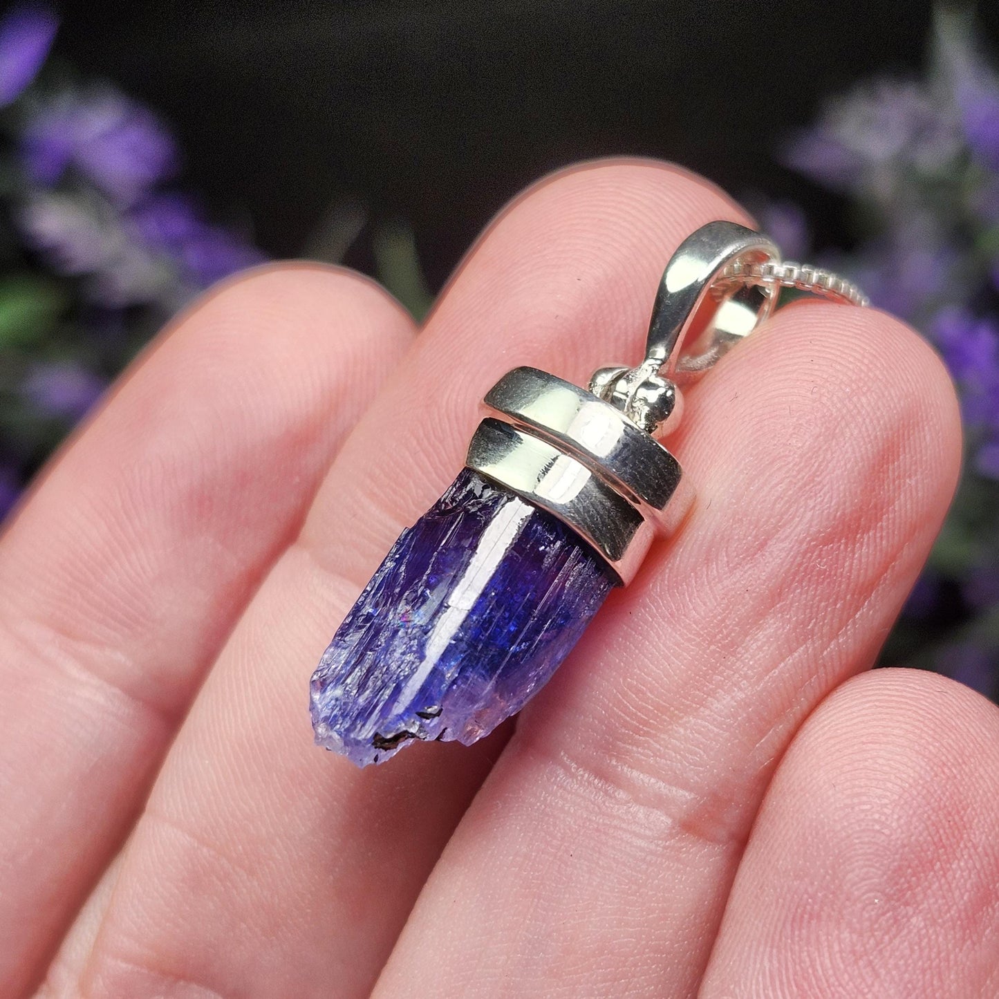 Raw Tanzanite Sterling Silver Pendant: Indigo Crystal Gemstone
