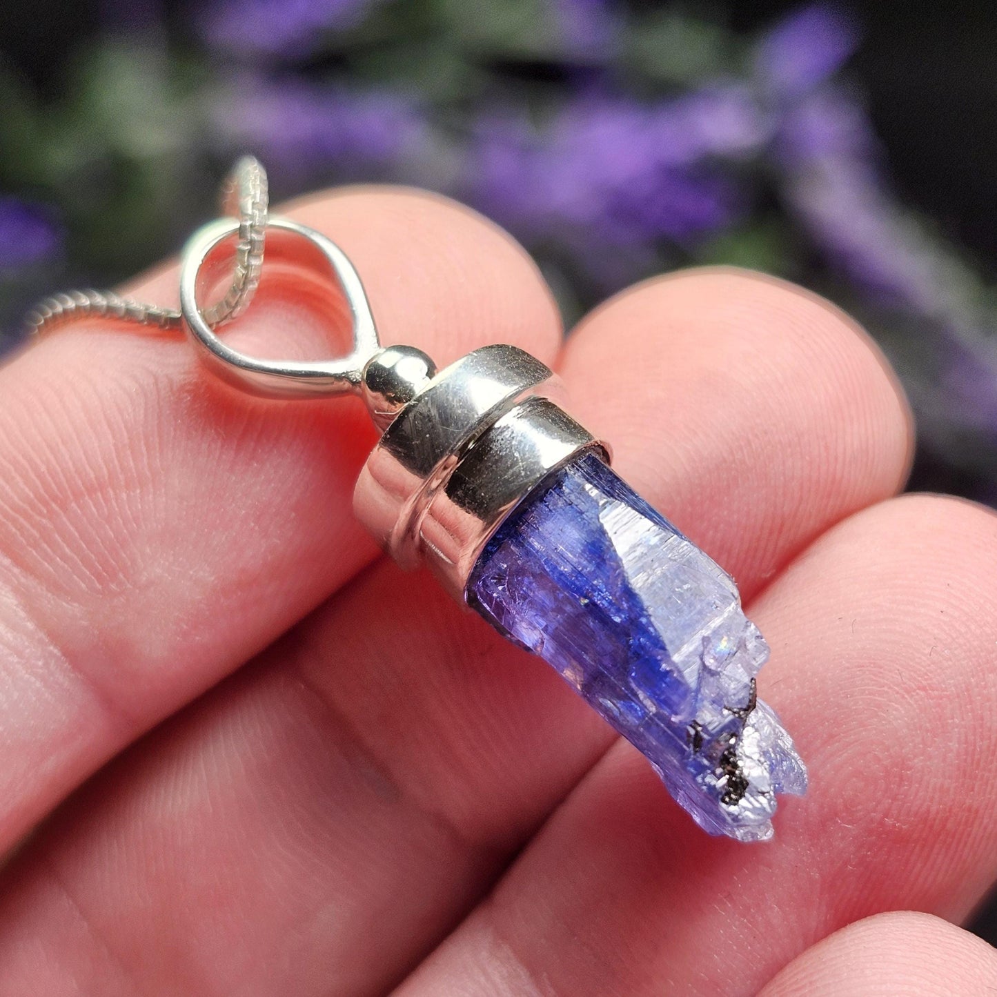 Raw Tanzanite Sterling Silver Pendant: Indigo Crystal Gemstone