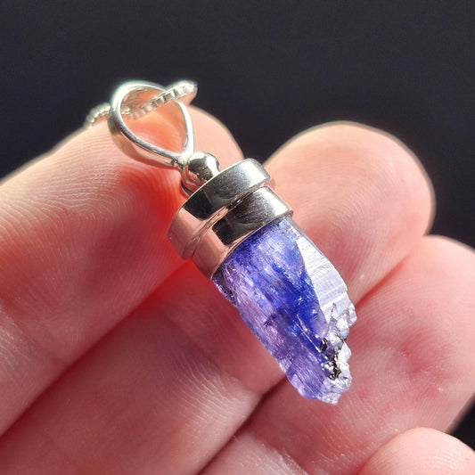 Raw Tanzanite Sterling Silver Pendant: Indigo Crystal Gemstone