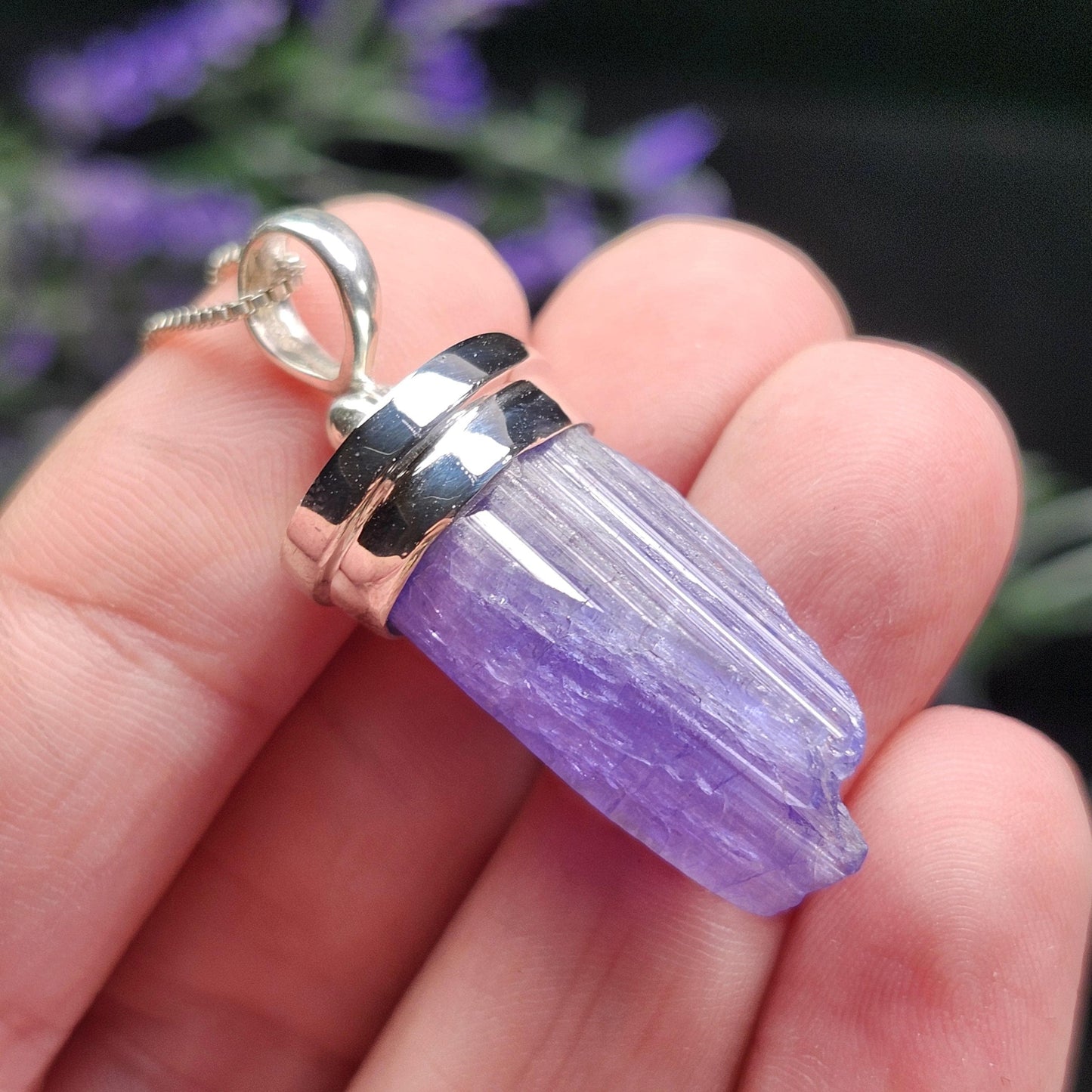 Raw Tanzanite Sterling Silver Pendant: Indigo Crystal Gemstone