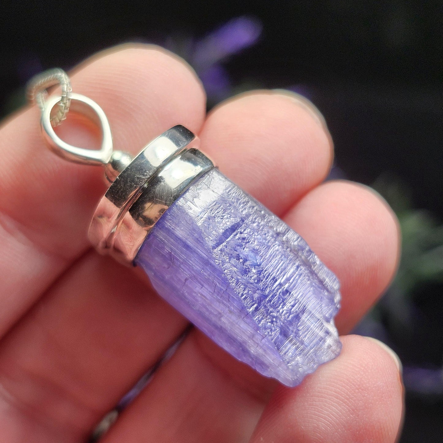 Raw Tanzanite Sterling Silver Pendant: Indigo Crystal Gemstone