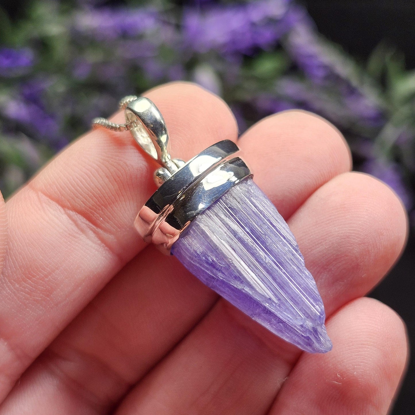 Raw Tanzanite Sterling Silver Pendant: Indigo Crystal Gemstone