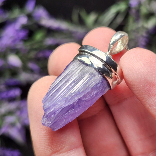 Raw Tanzanite Sterling Silver Pendant: Indigo Crystal Gemstone