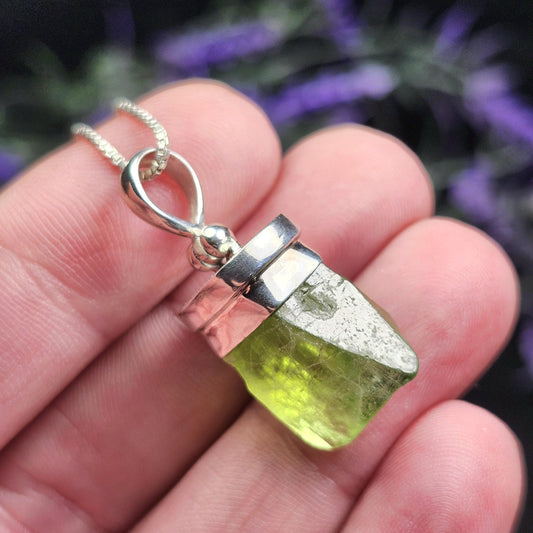 Terminated Peridot Sterling Silver Pendant: Crystal Gemstone Jewelry