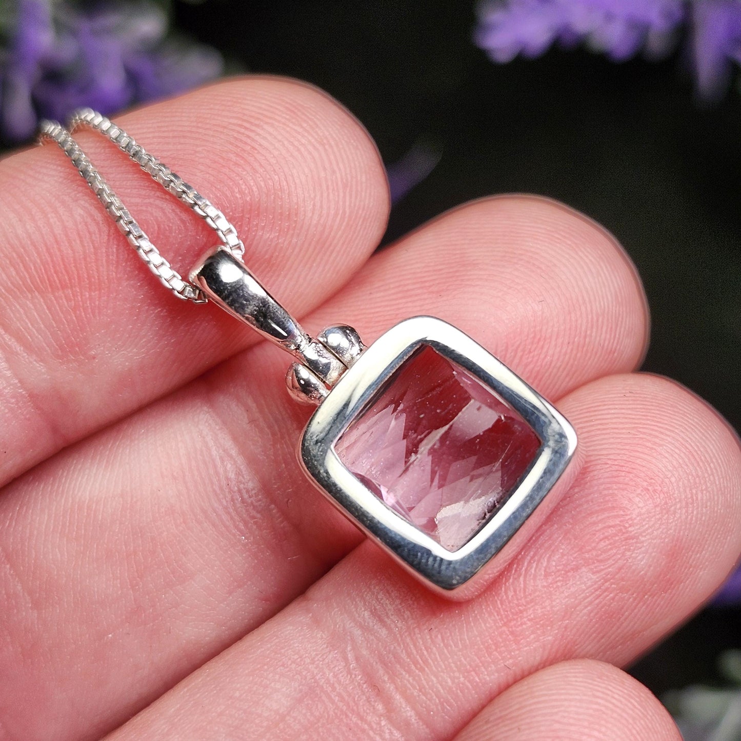 Faceted Kunzite Sterling Silver Pendant: Pale Pink Gemstone