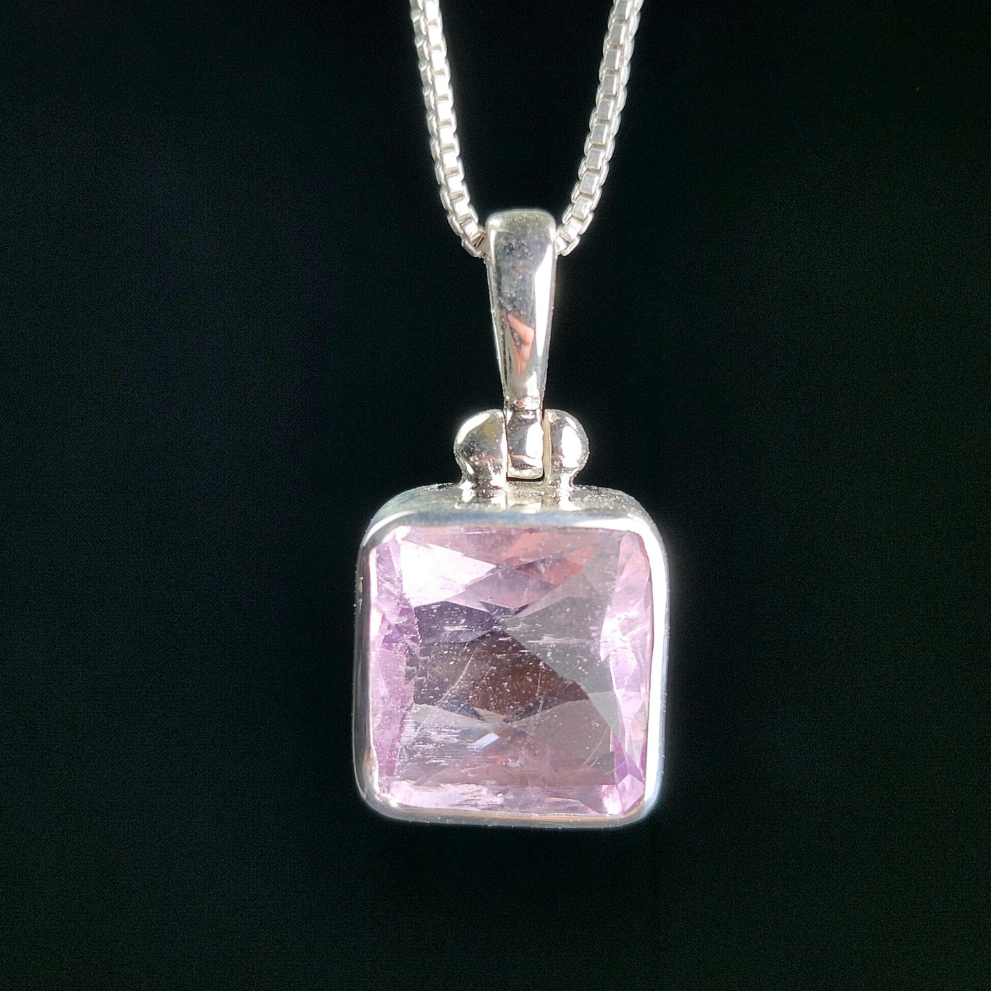 Faceted Kunzite Sterling Silver Pendant: Pale Pink Gemstone