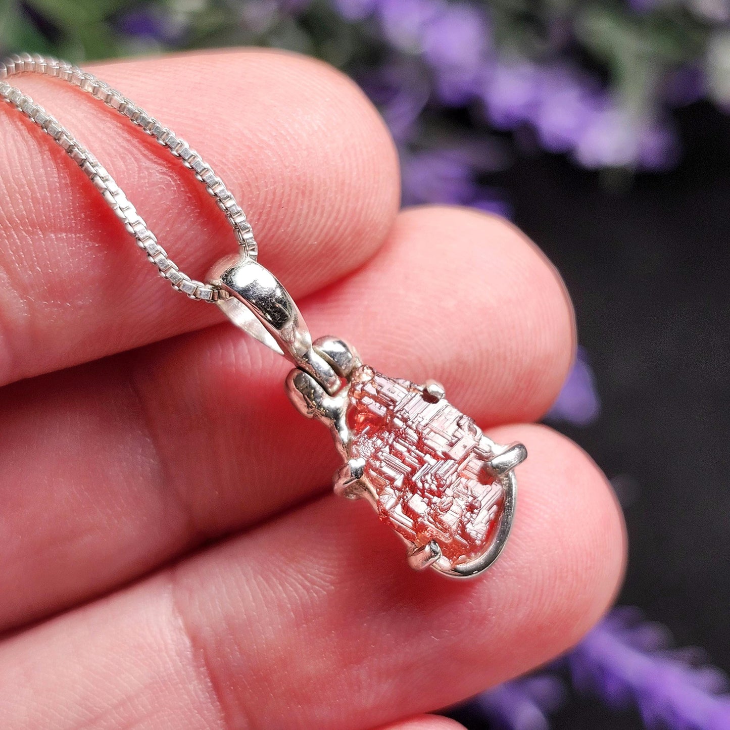 Etched Garnet Sterling Silver Pendant: Brazilian, Red Garnet Necklace
