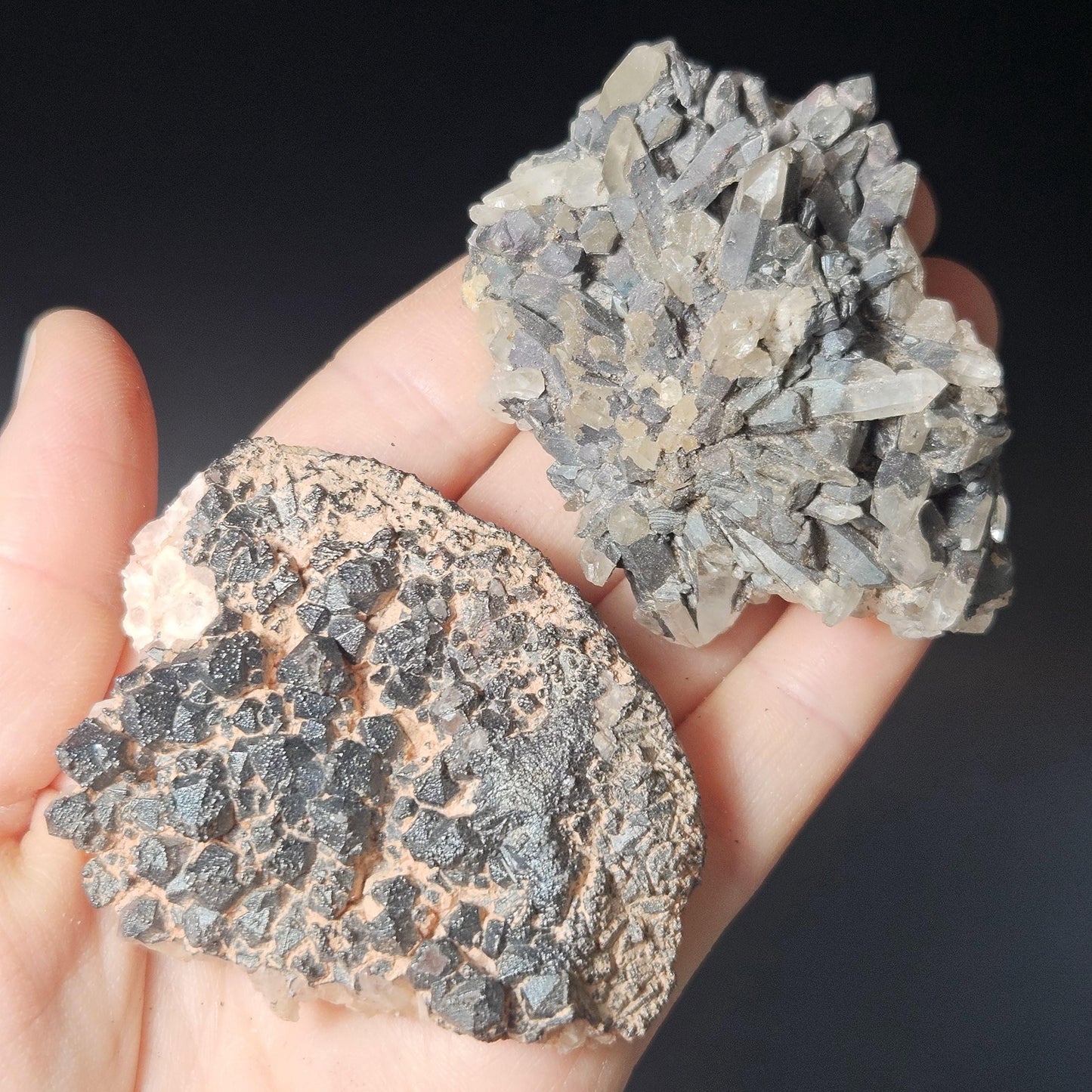 Black Hematite Quartz Cluster: Madagascar Black Quartz Crystals