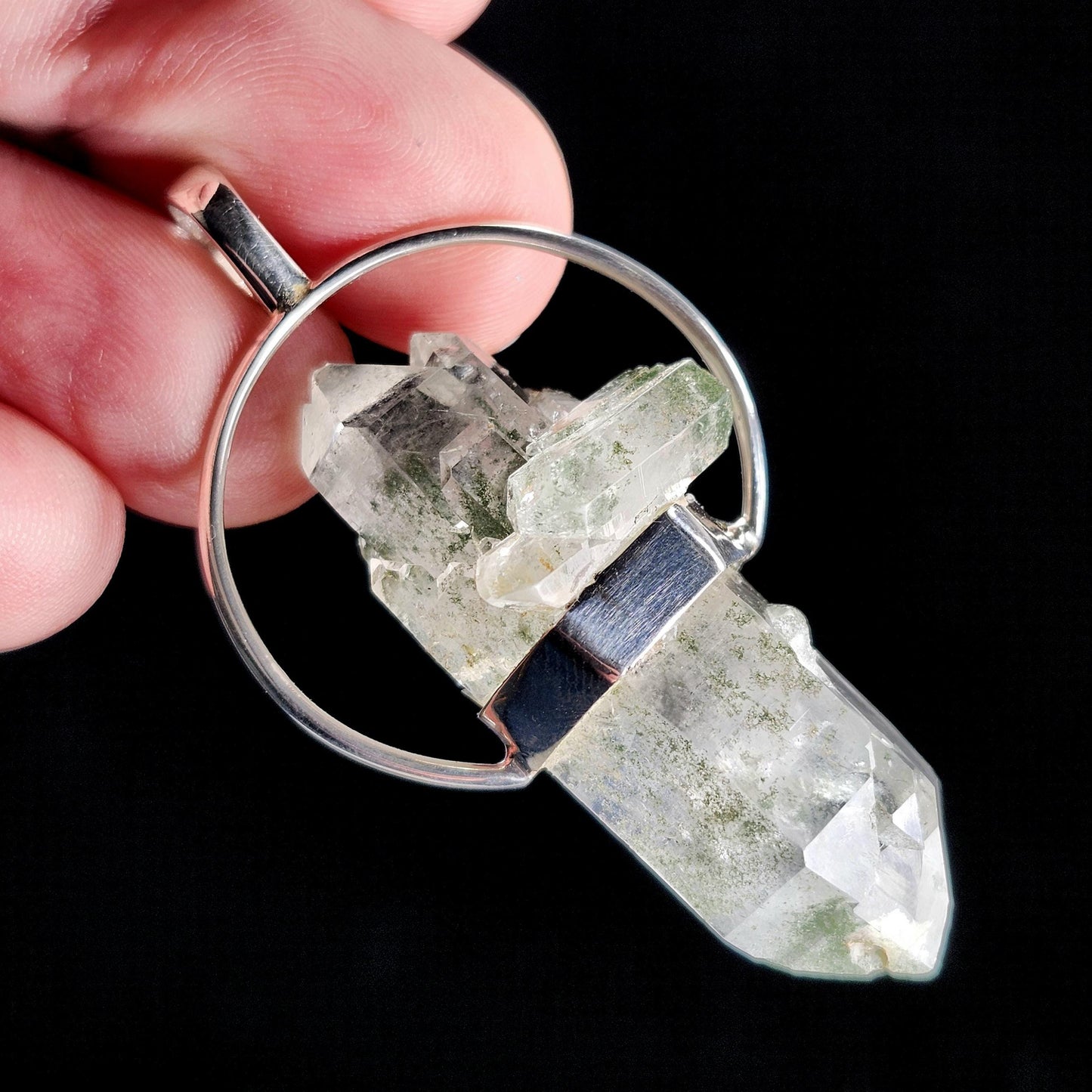 MANIFESTATION Himalayan Green Phantom Quartz Pendant: Sterling Silver Necklace