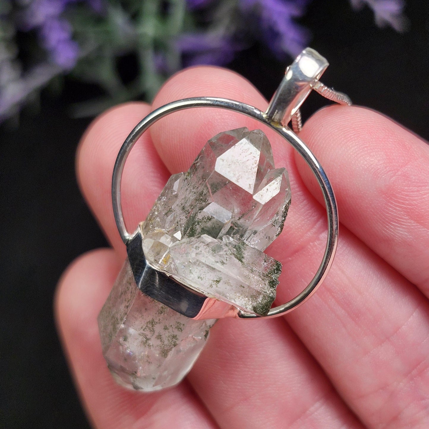 MANIFESTATION Himalayan Green Phantom Quartz Pendant: Sterling Silver Necklace