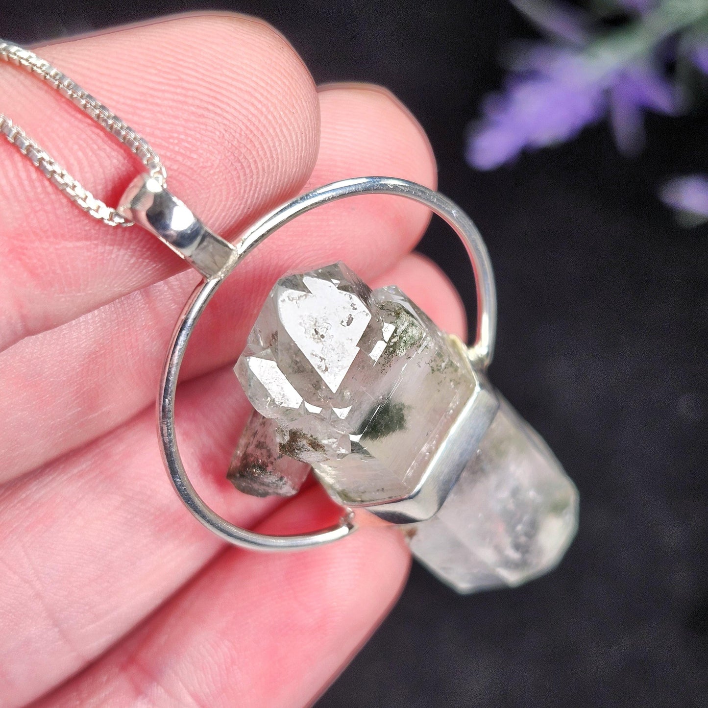 MANIFESTATION Himalayan Green Phantom Quartz Pendant: Sterling Silver Necklace