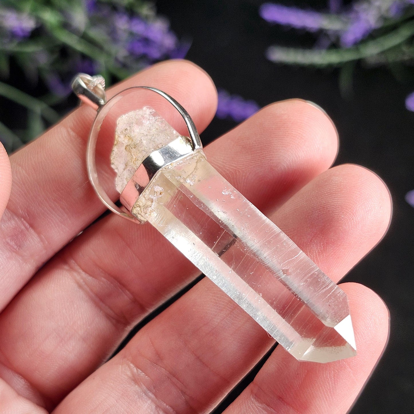 Colombian Lemurian Quartz Pendant: Sterling Silver Crystal Necklace