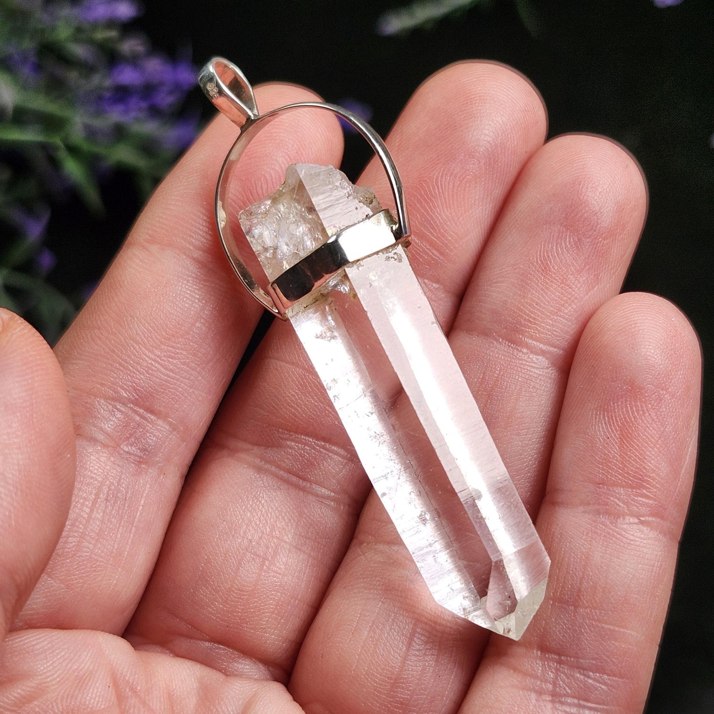 Colombian Lemurian Quartz Pendant: Sterling Silver Crystal Necklace
