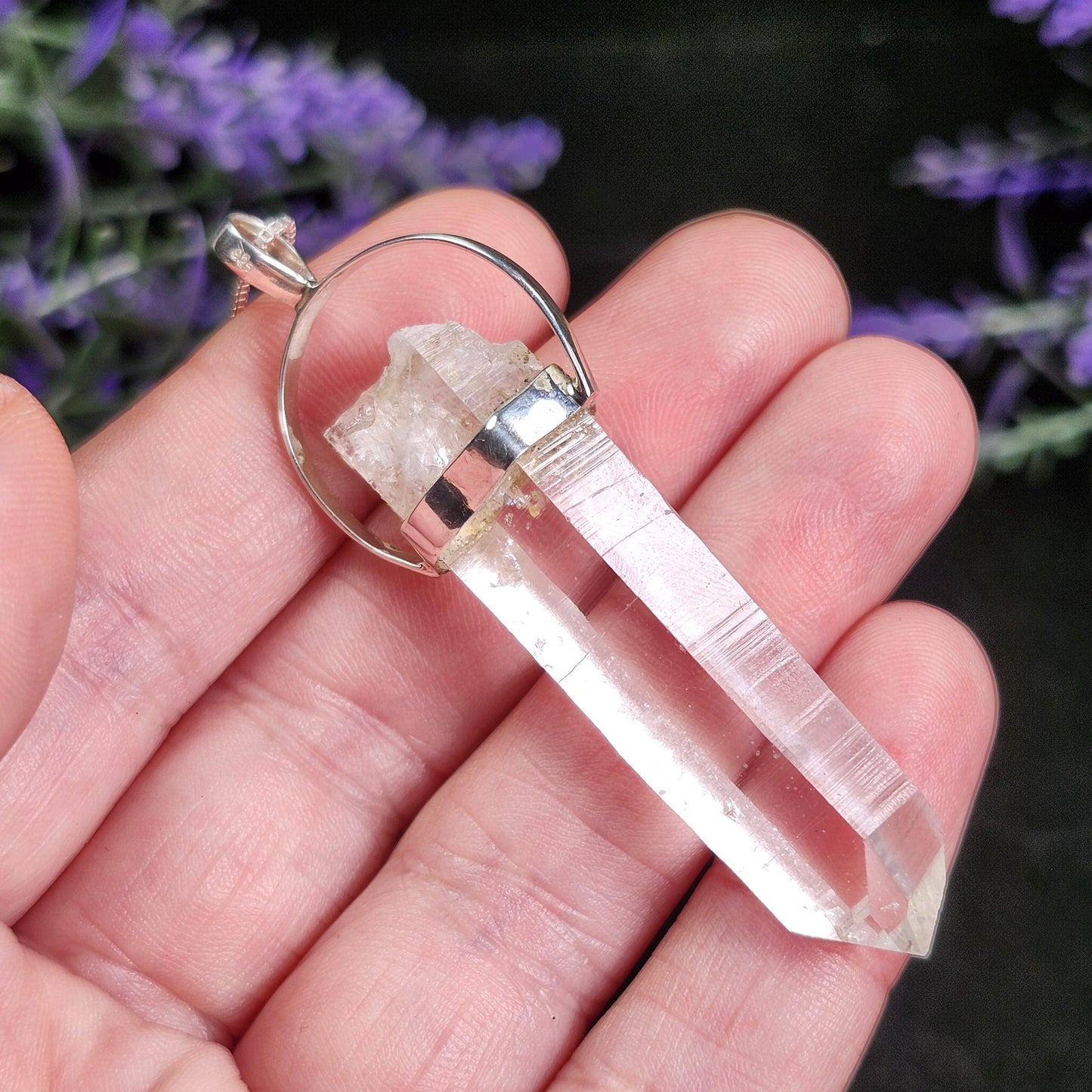 Colombian Lemurian Quartz Pendant: Sterling Silver Crystal Necklace