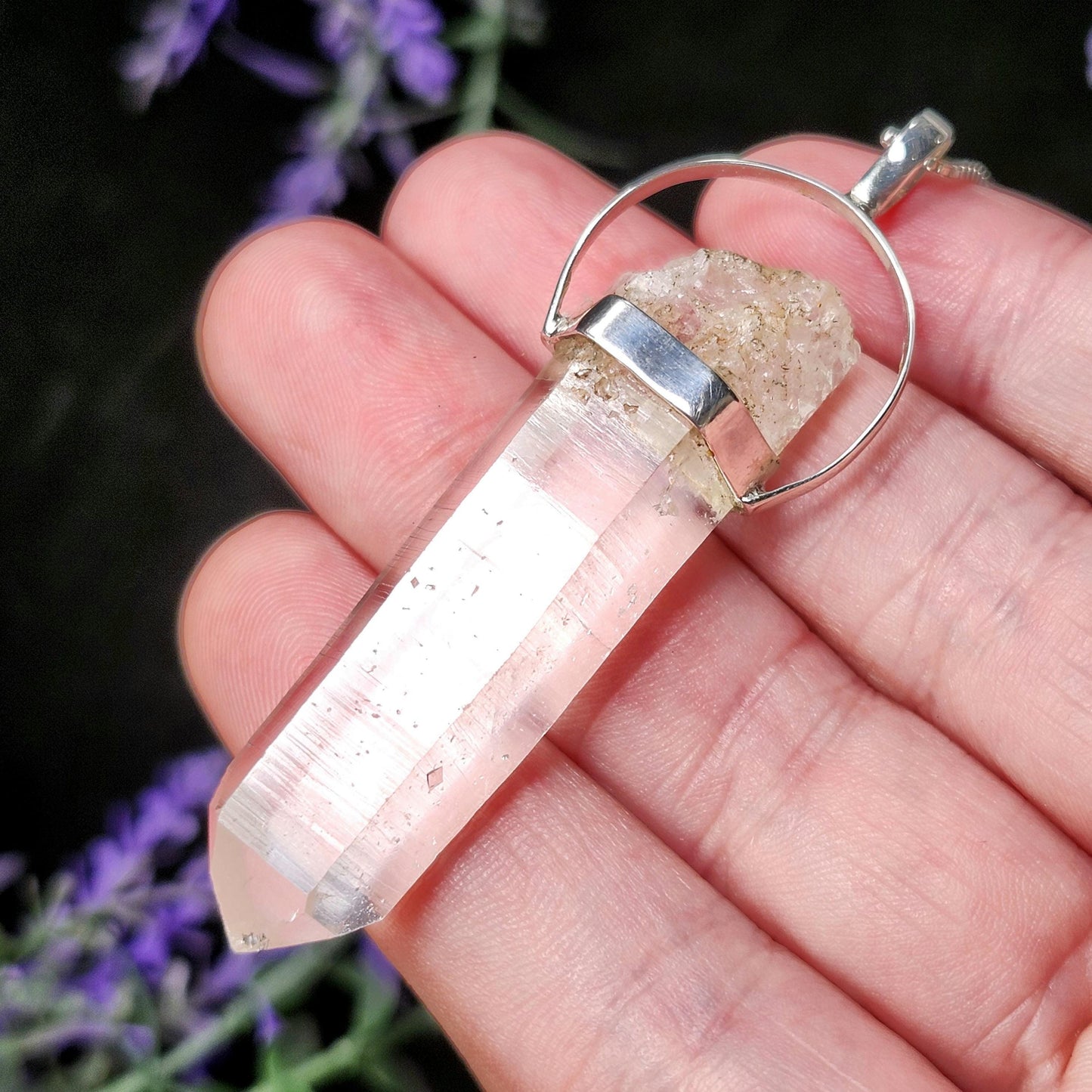 Colombian Lemurian Quartz Pendant: Sterling Silver Crystal Necklace