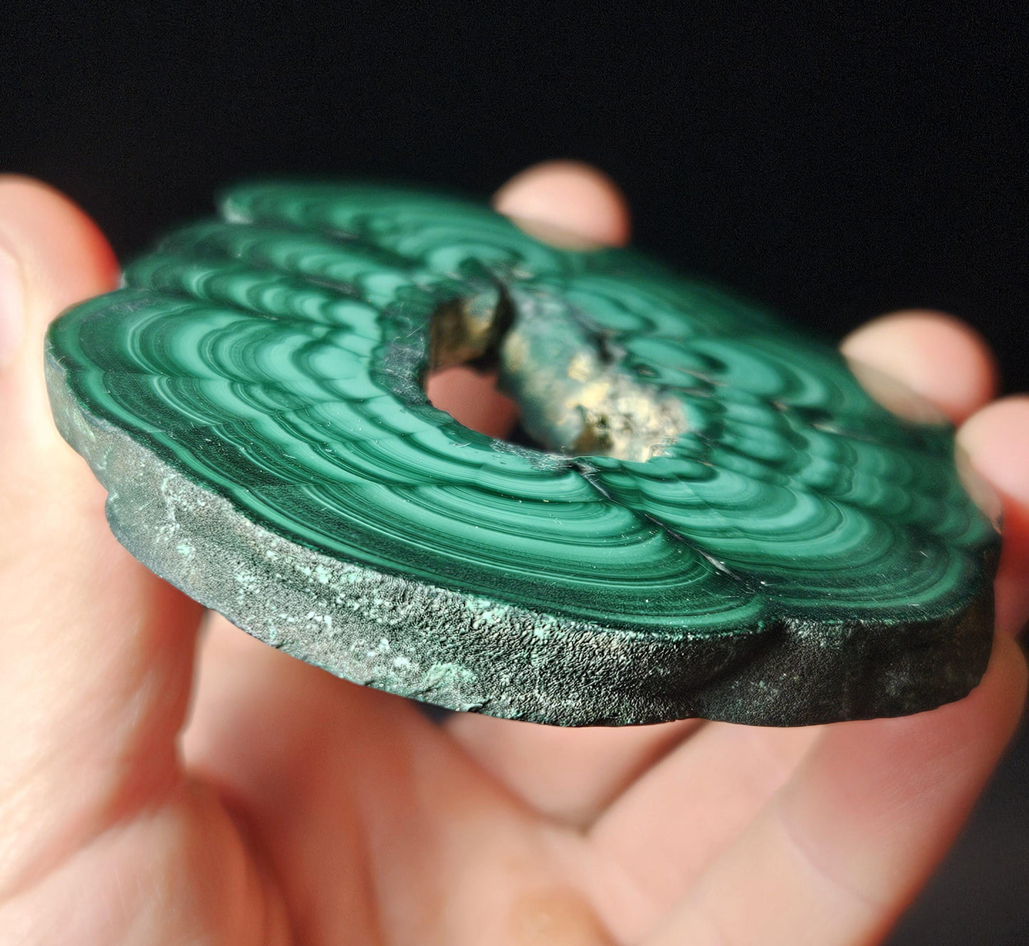 Malachite Specimen Slice with Natural Hole: Authentic African Malachite Crystal, 155g