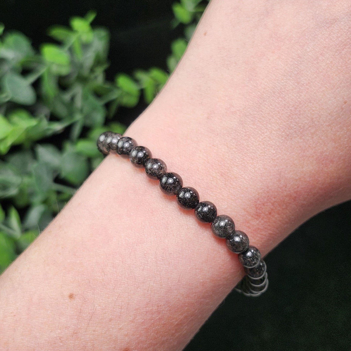 Black Rutilated Quartz Crystal Bracelet: Polished Gemstone Jewelry