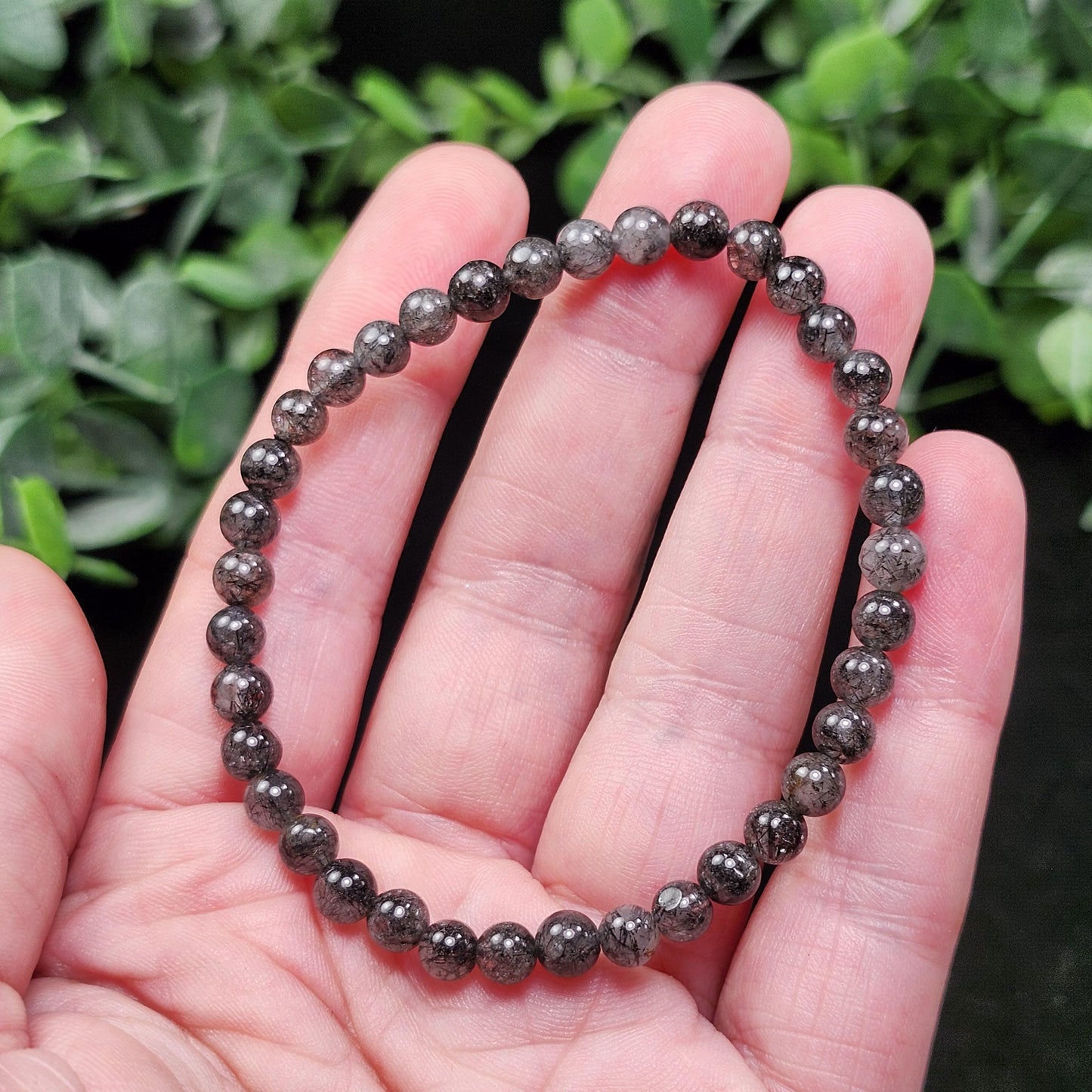 Black Rutilated Quartz Crystal Bracelet: Polished Gemstone Jewelry
