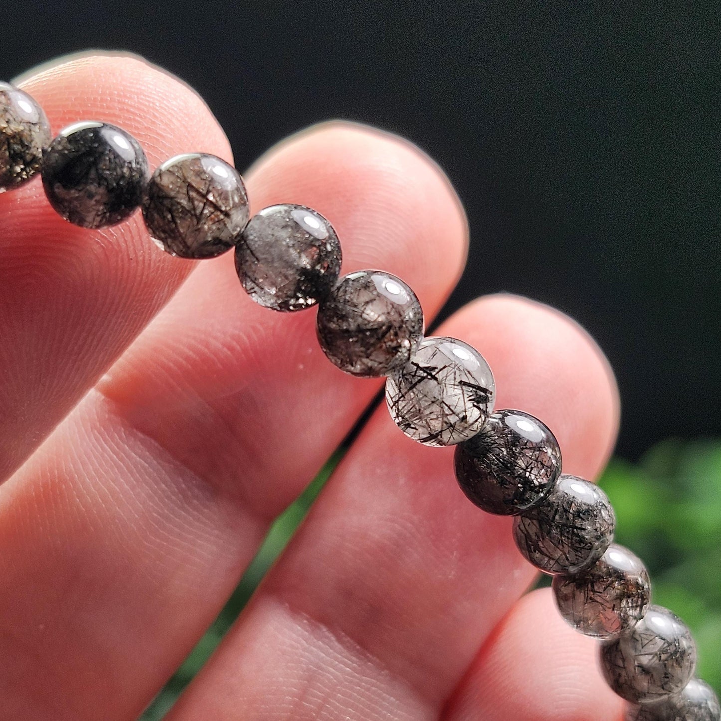 Black Rutilated Quartz Crystal Bracelet: Polished Gemstone Jewelry