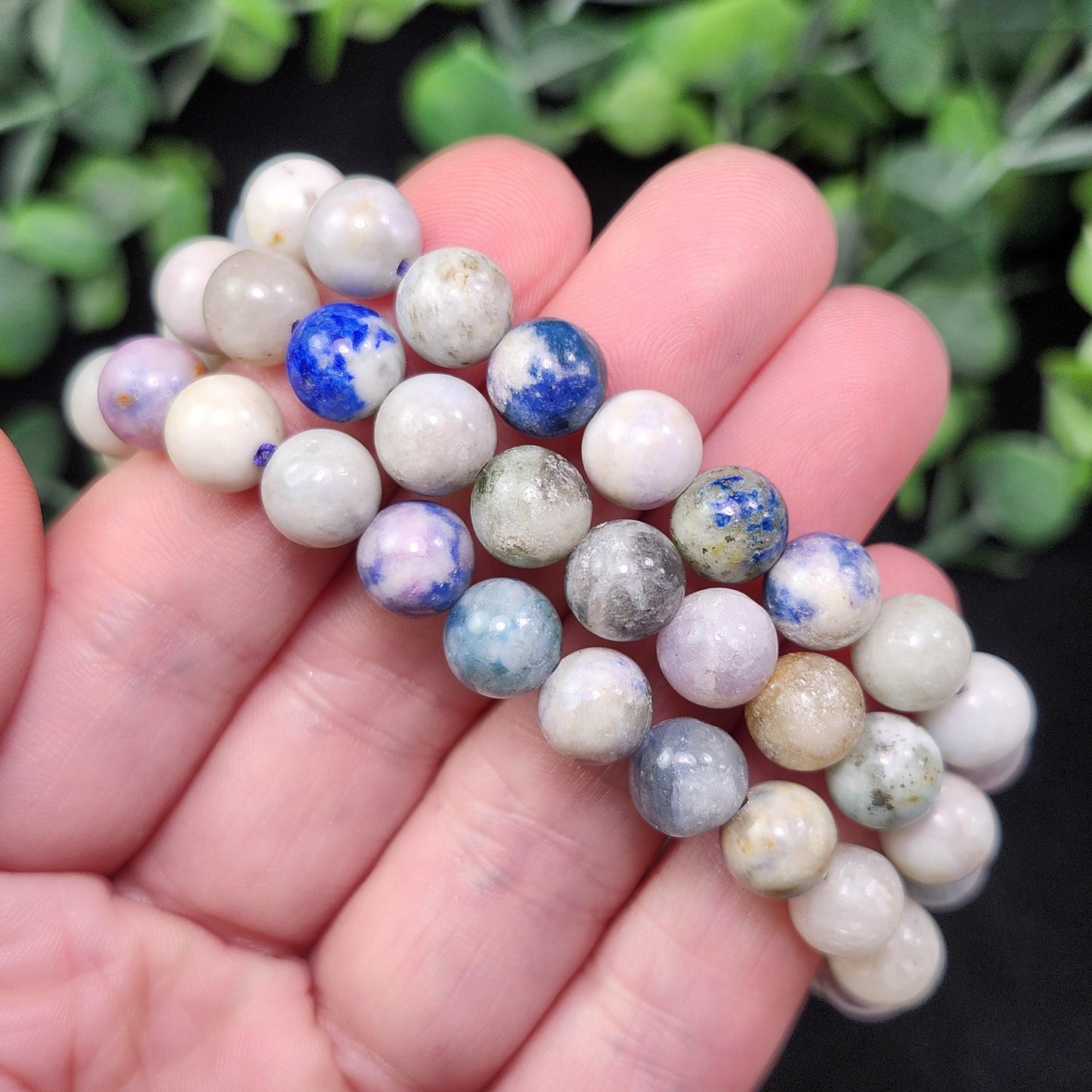 Hackmanite Crystal Bracelet: UV Reactive Polished Hackmanite Beads