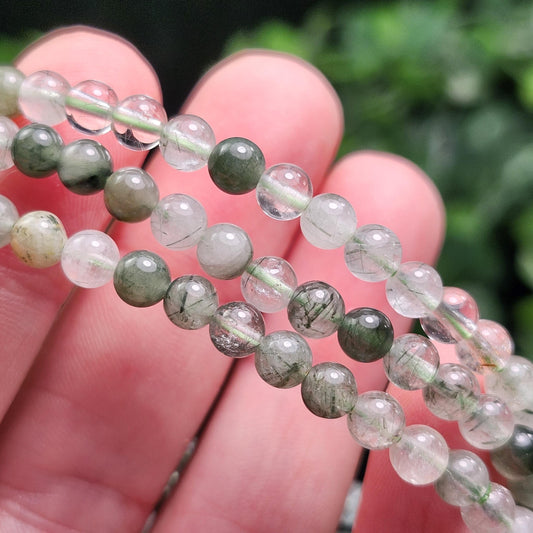 Green Rutilated Quartz Crystal Bracelet: Polished Gemstone Jewelry