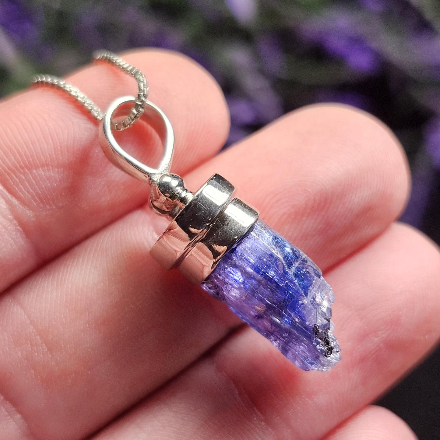 Raw Tanzanite Sterling Silver Pendant: Indigo Crystal Gemstone