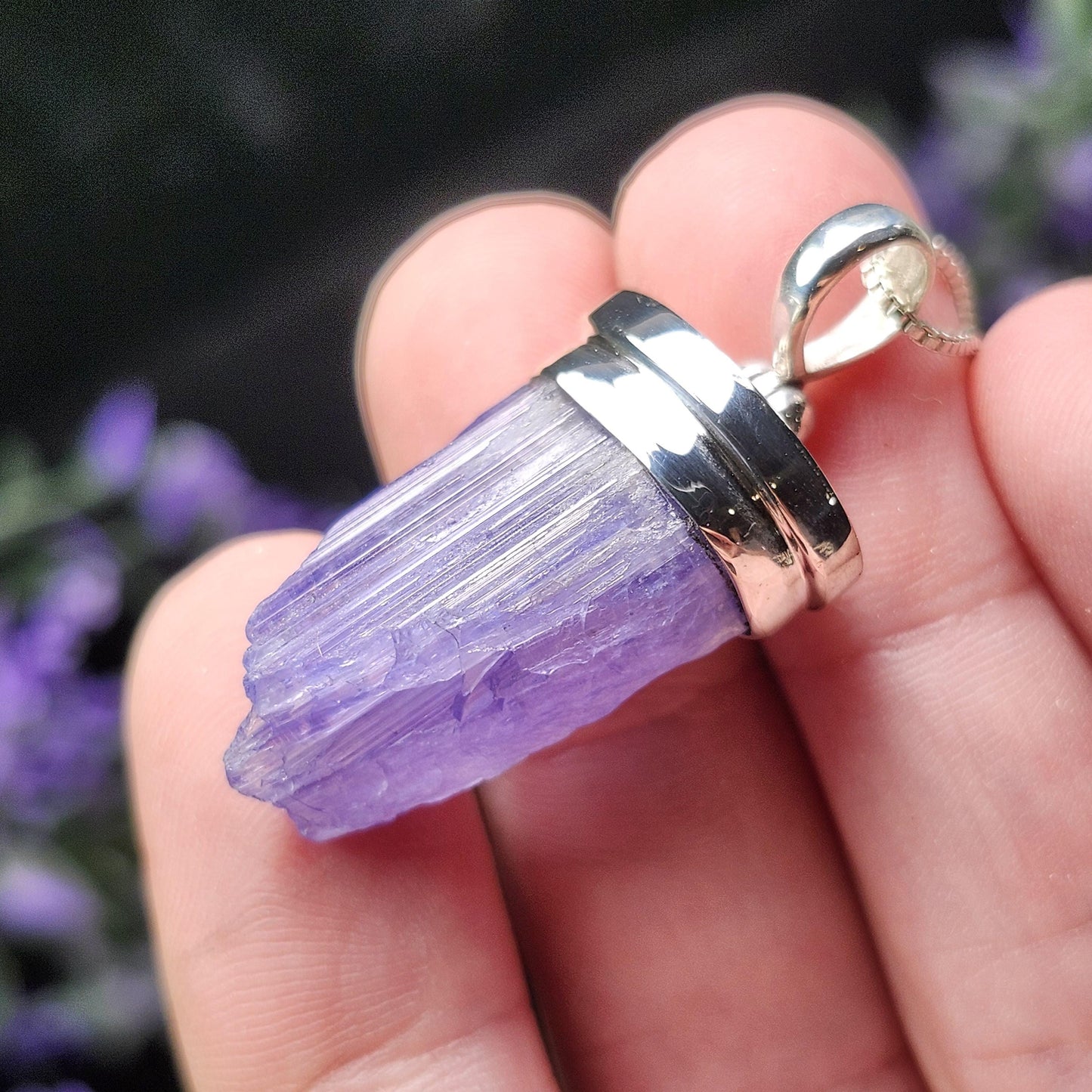 Raw Tanzanite Sterling Silver Pendant: Indigo Crystal Gemstone