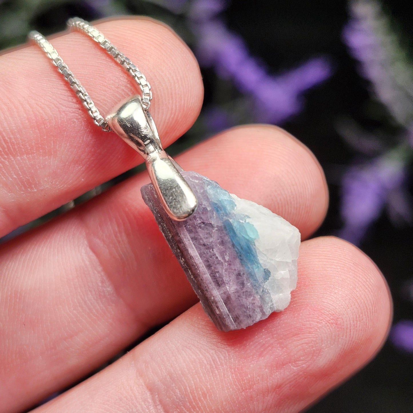 Paraíba Tourmaline Sterling Silver Pendant: Pink & Blue Bi