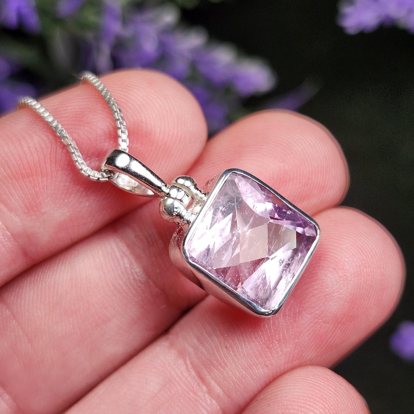 Faceted Kunzite Sterling Silver Pendant: Pale Pink Gemstone
