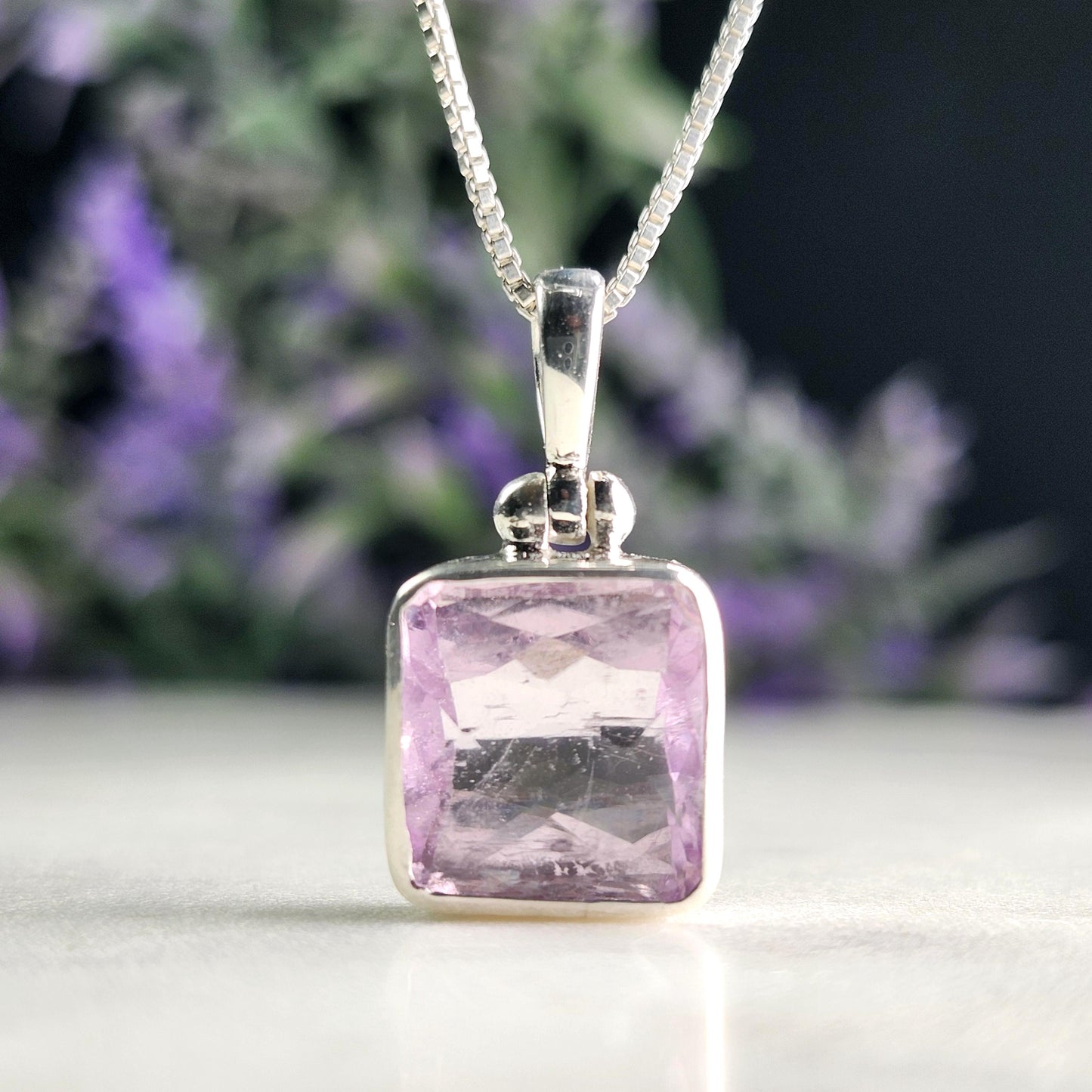 Faceted Kunzite Sterling Silver Pendant: Pale Pink Gemstone