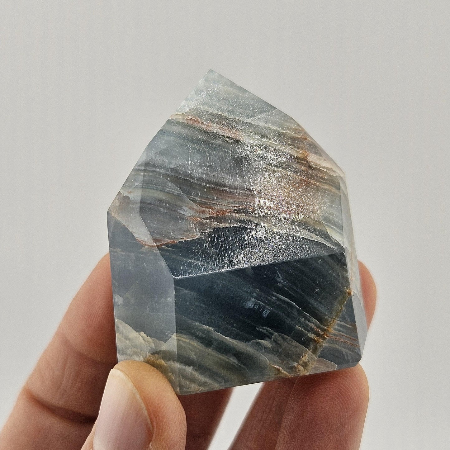 Blue Onyx Crystal Tower, Natural Brazilian Stone Carving, Onyx Crystal Carving