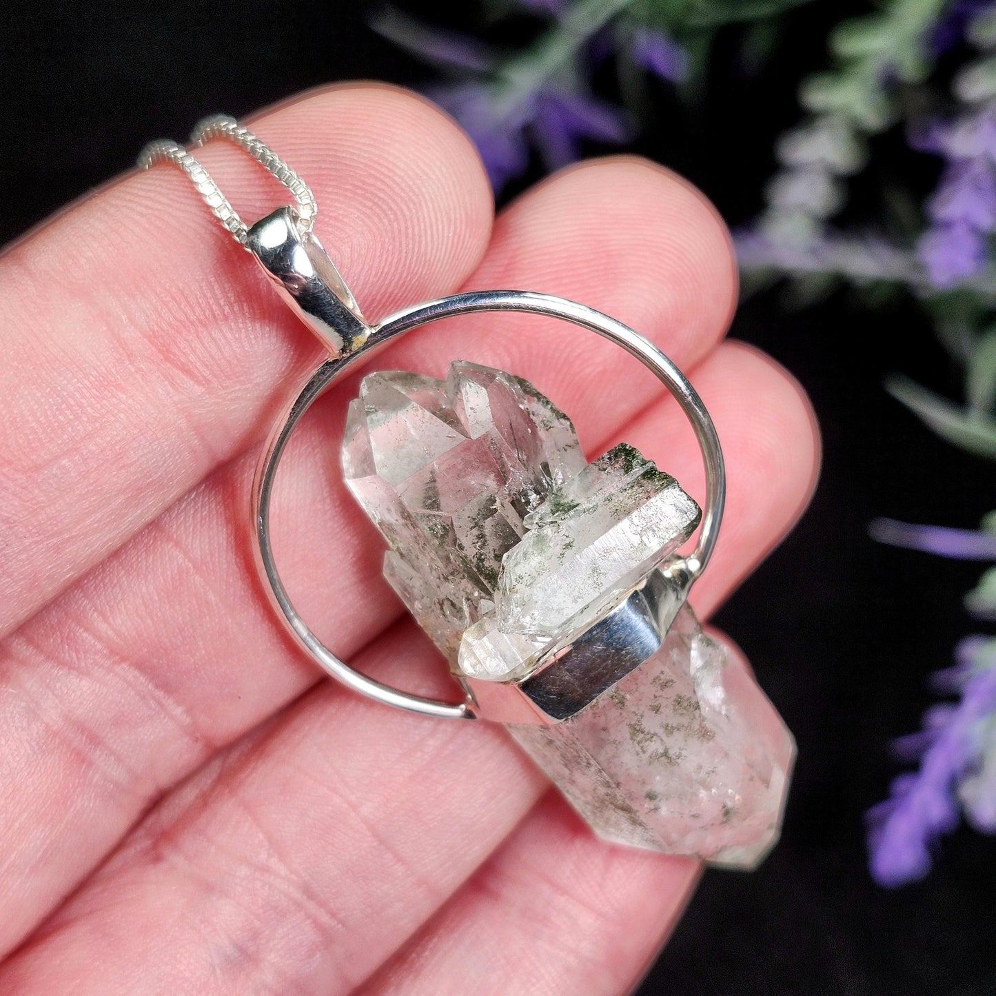 MANIFESTATION Himalayan Green Phantom Quartz Pendant: Sterling Silver Necklace