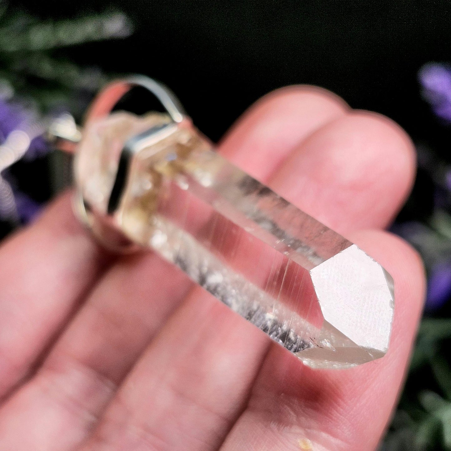 Colombian Lemurian Quartz Pendant: Sterling Silver Crystal Necklace