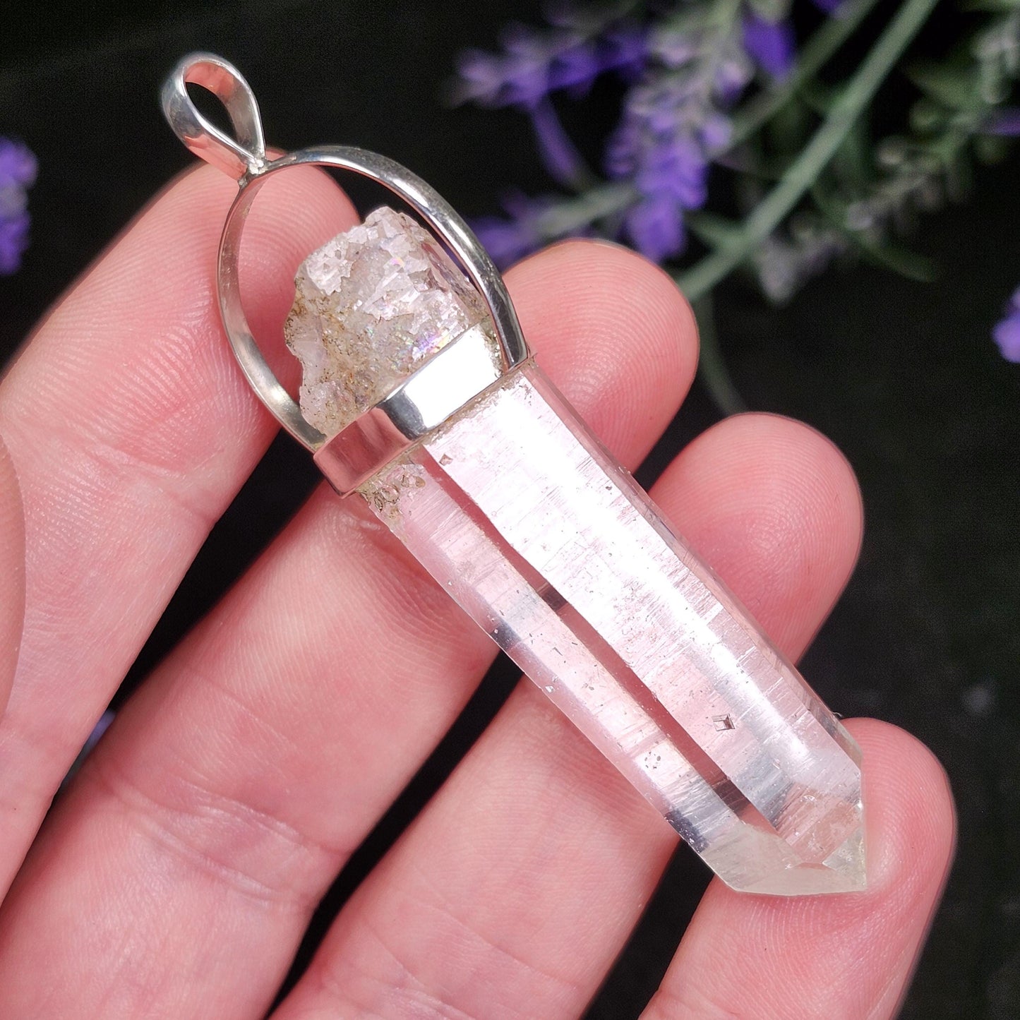 Colombian Lemurian Quartz Pendant: Sterling Silver Crystal Necklace