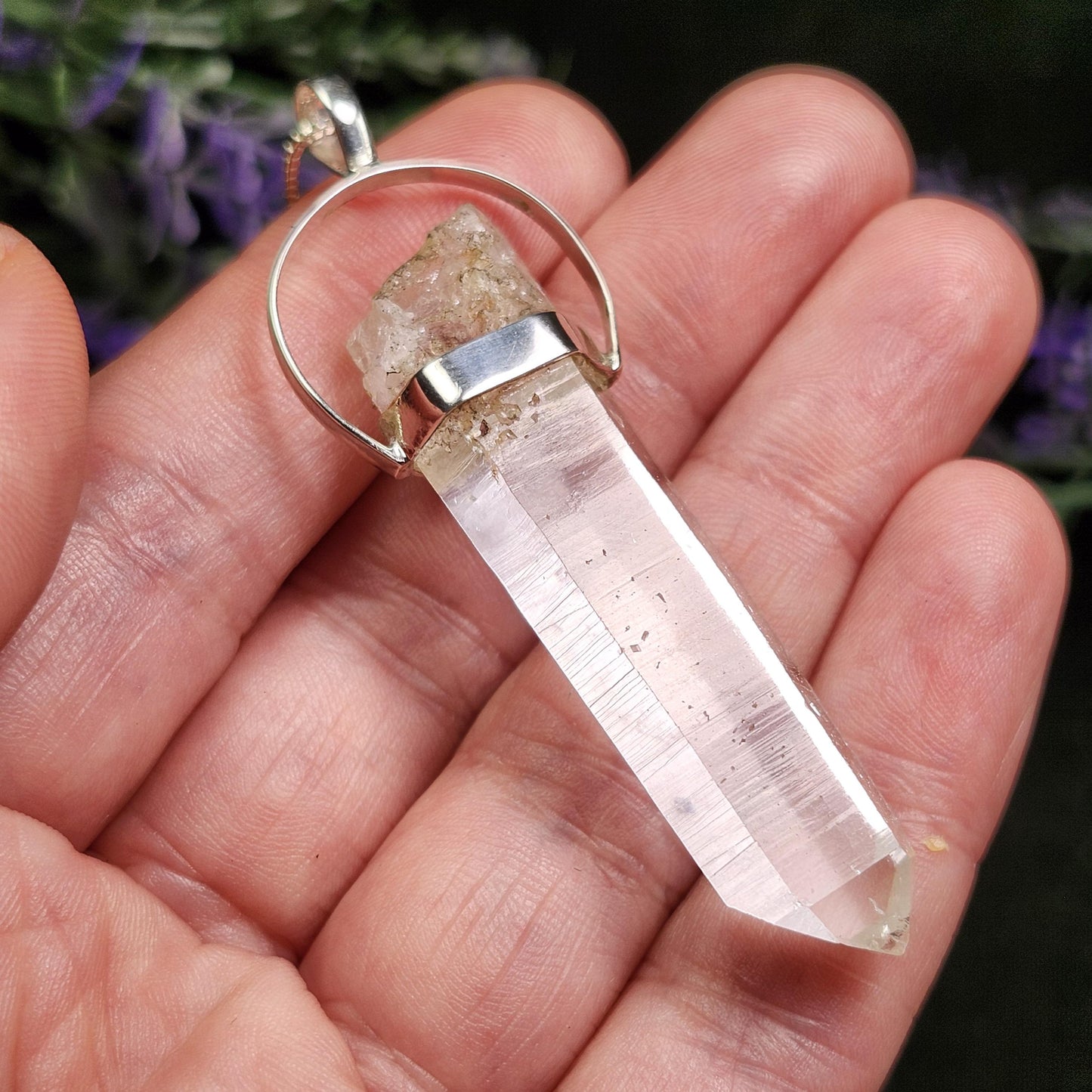 Colombian Lemurian Quartz Pendant: Sterling Silver Crystal Necklace