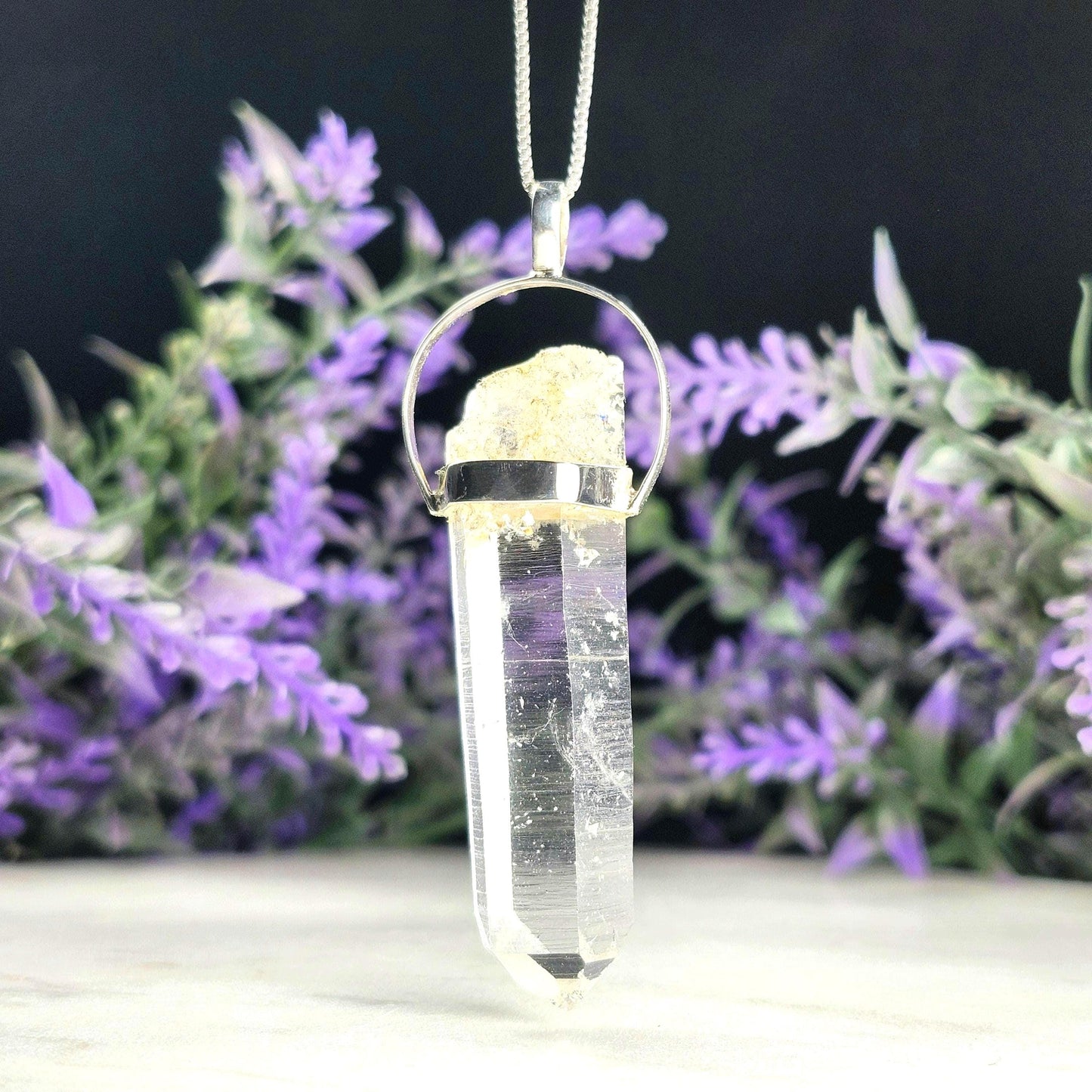 Colombian Lemurian Quartz Pendant: Sterling Silver Crystal Necklace