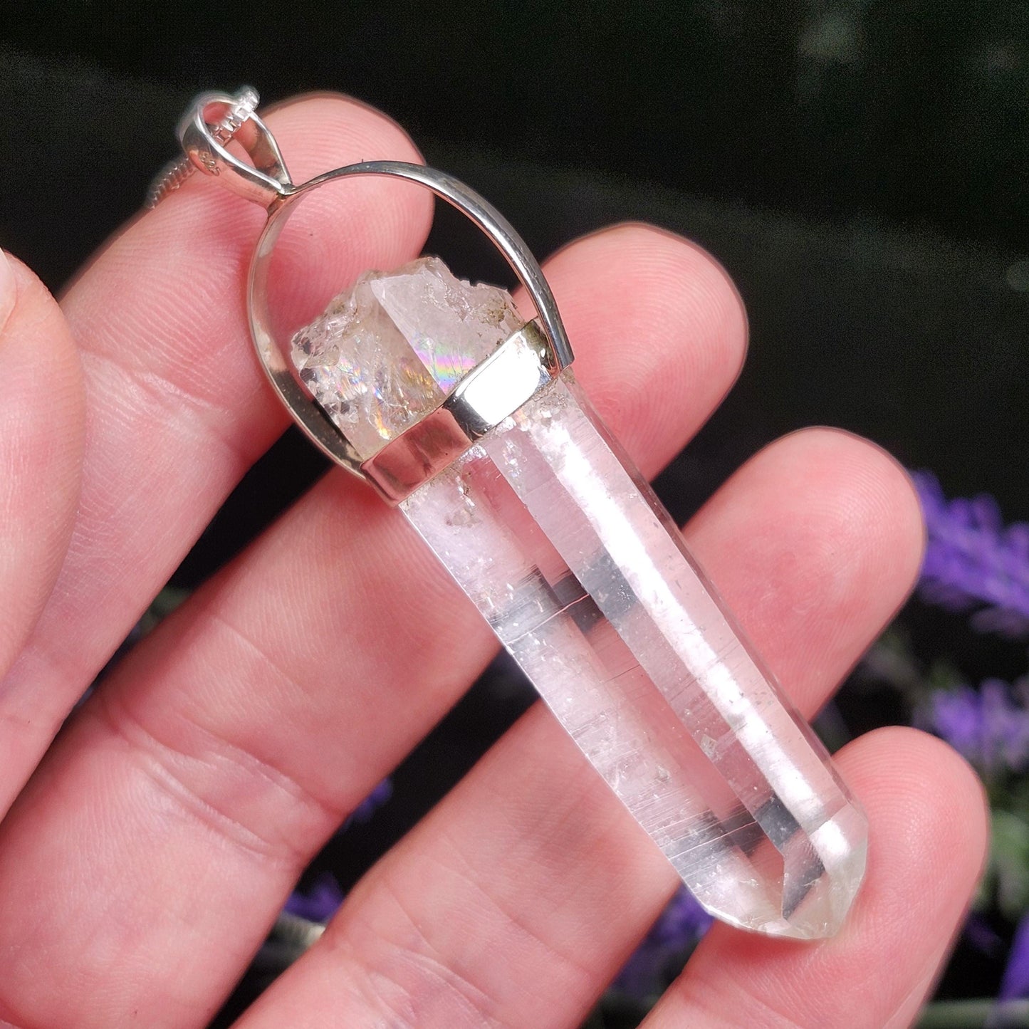 Colombian Lemurian Quartz Pendant: Sterling Silver Crystal Necklace