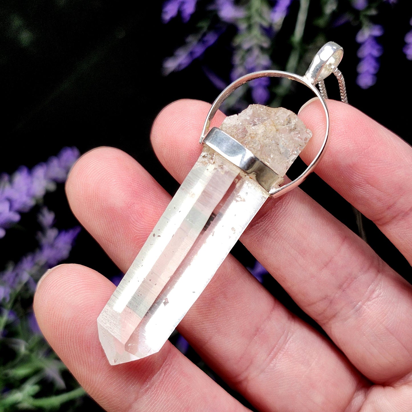 Colombian Lemurian Quartz Pendant: Sterling Silver Crystal Necklace