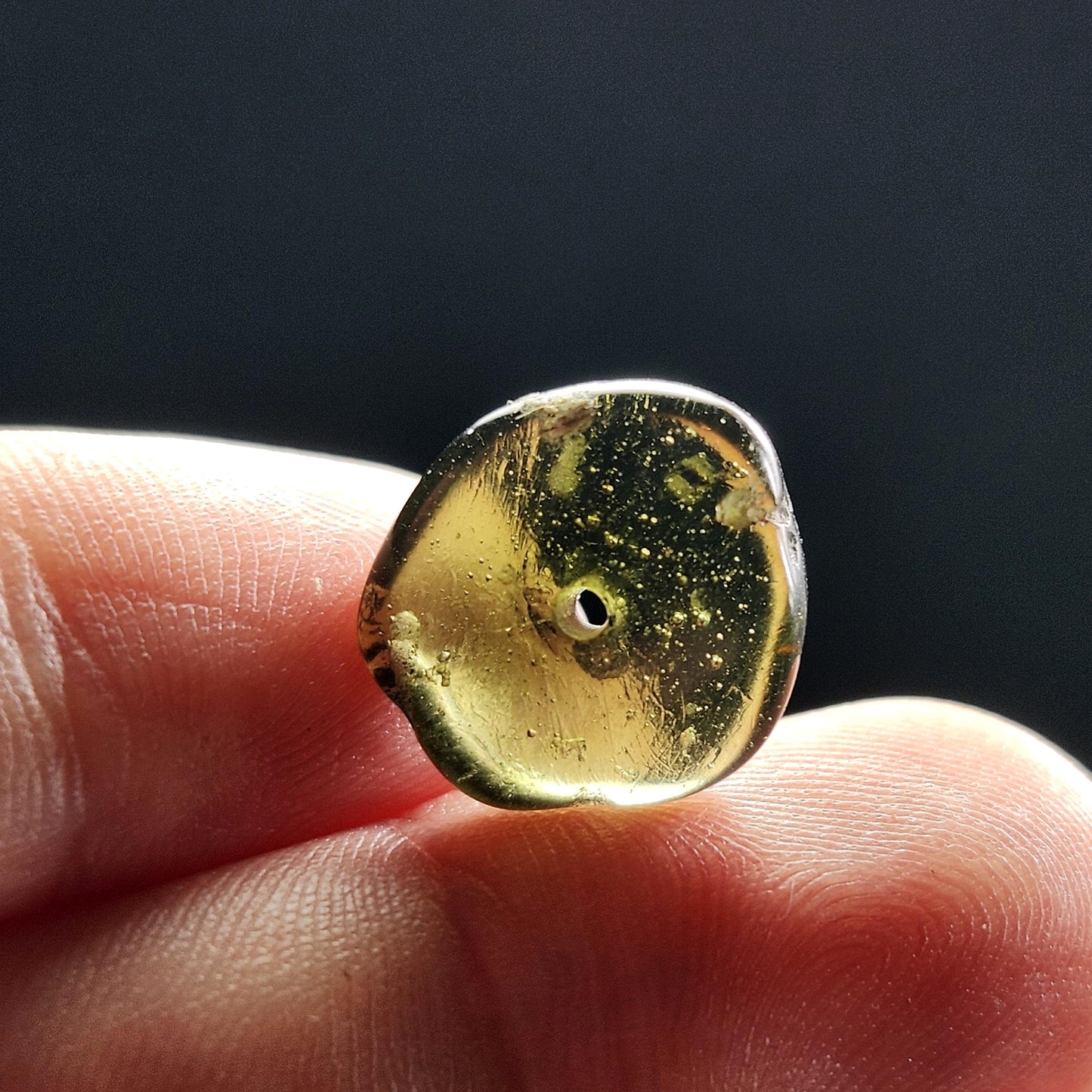 Polished Moldavite Bead: Authentic Czech Tektite Crystal (1.4g, 13mm x 13mm x 4mm)