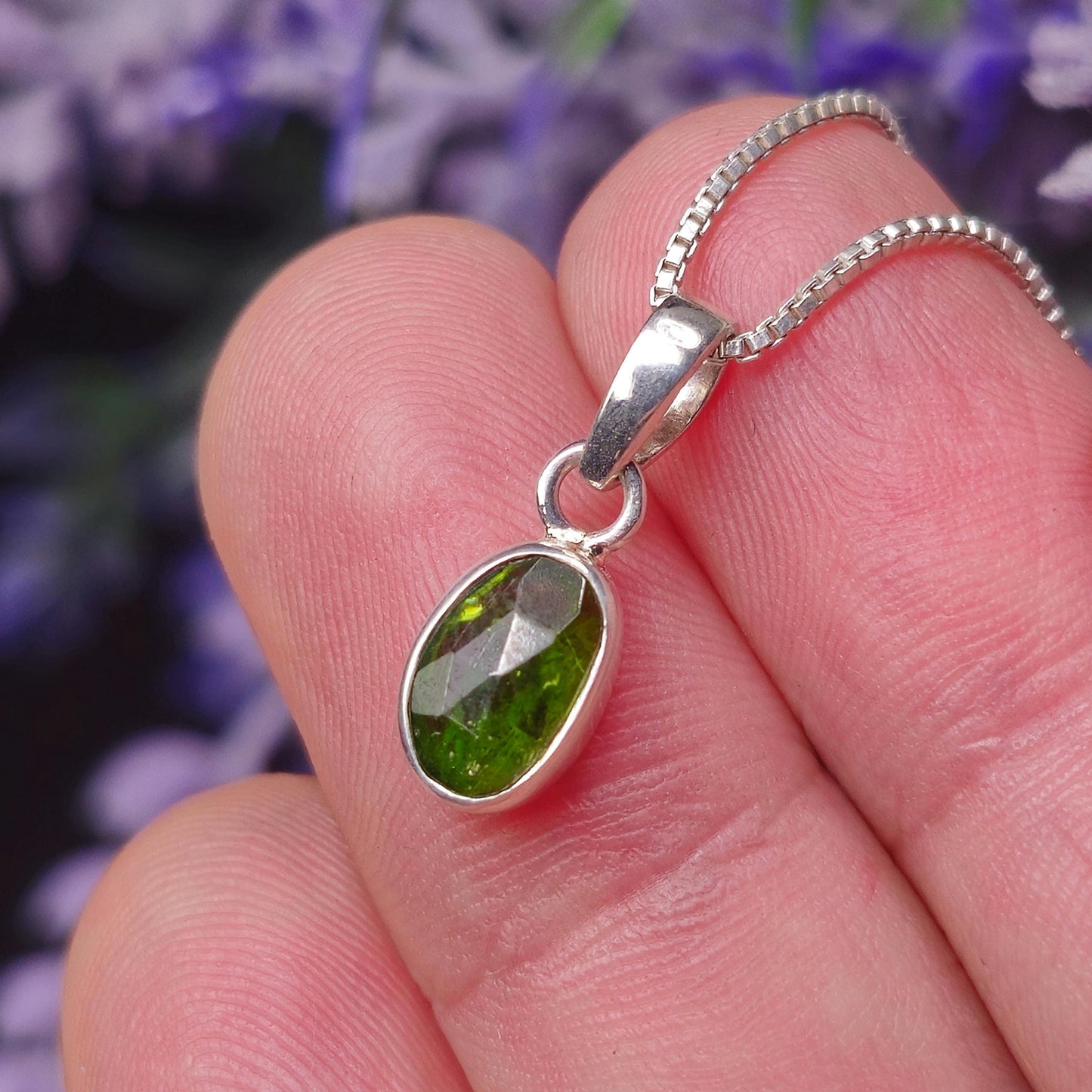 Chrome Diopside Crystal Pendant, Sterling Silver Siberian Green Diopside Necklace