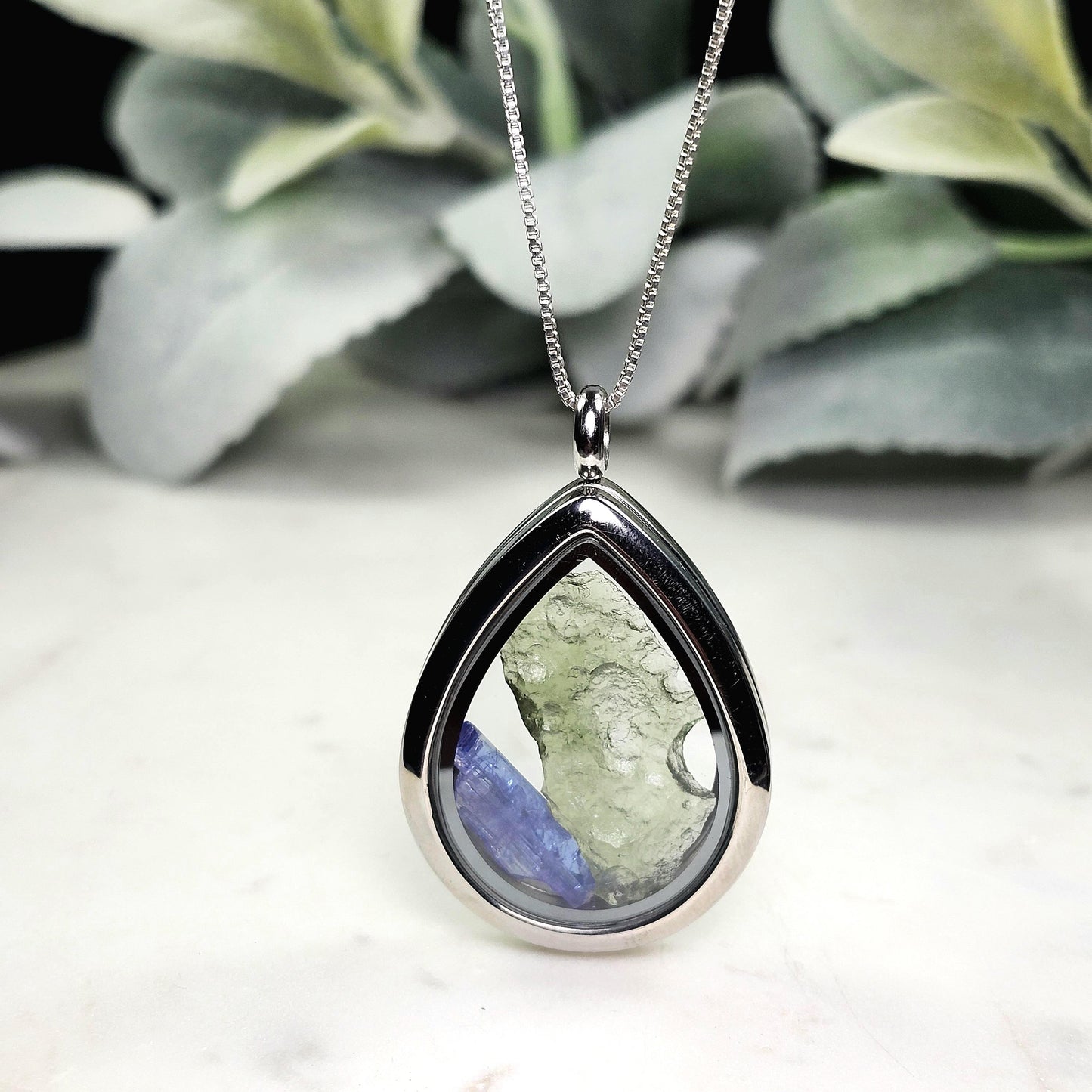 Moldavite & Tanzanite Locket Pendant