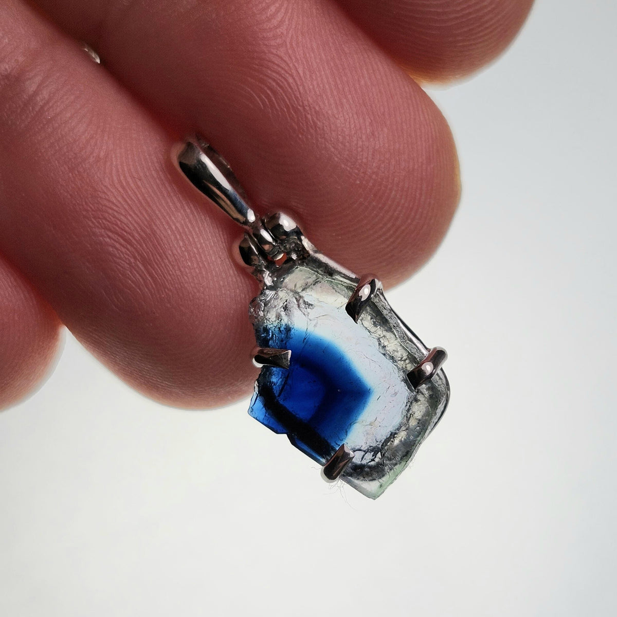 Blue Tourmaline Slice Pendant, Sterling Silver
