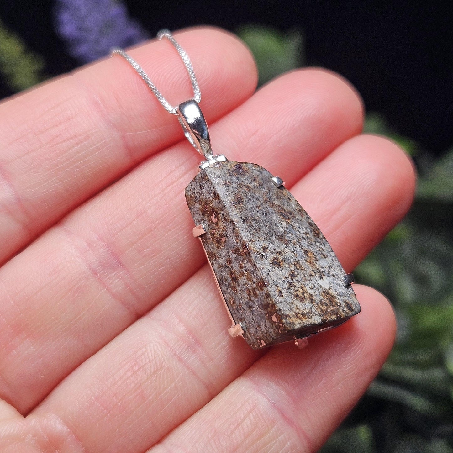 Chondrite Meteorite Pendant, Polished Meteor Sterling Silver Necklace
