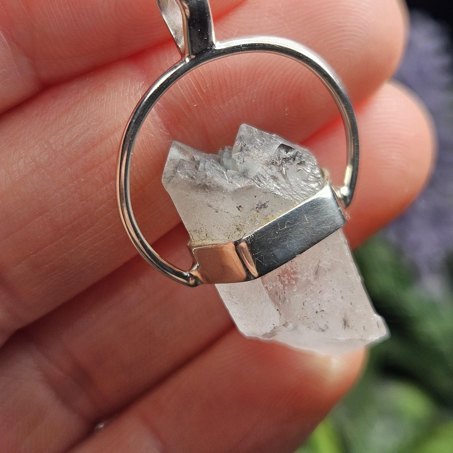 Ajoite Quartz Crystal Pendant, Ajoite Quartz Sterling Silver Necklace
