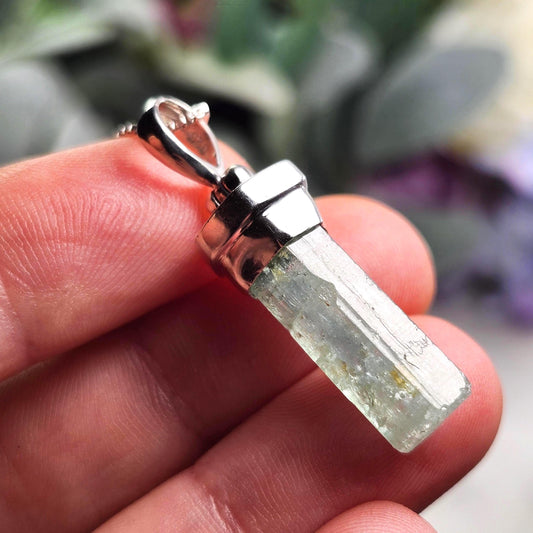 Terminated Aquamarine Pendant, Sterling Silver Aquamarine Necklace from Nigeria