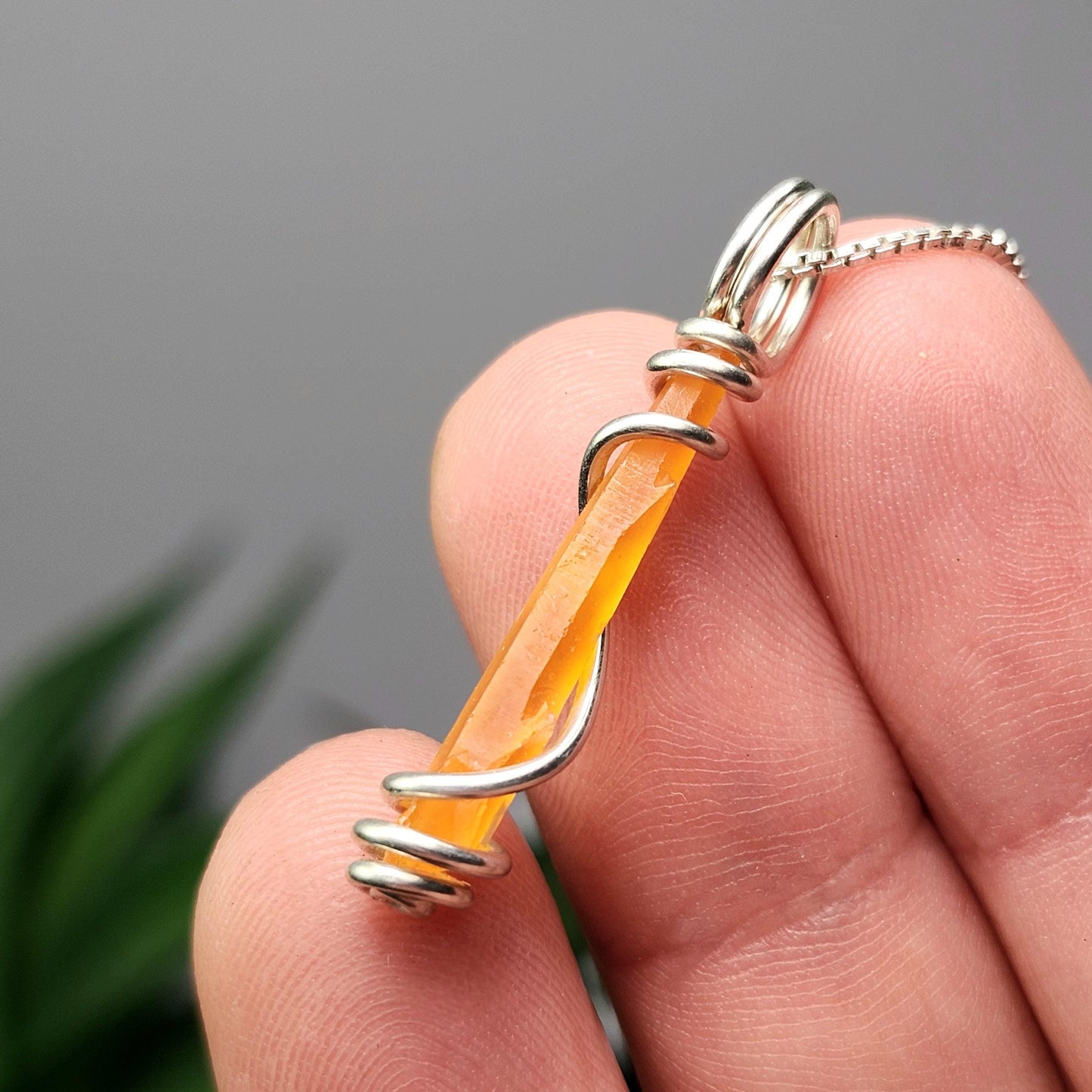 UV Reactive Orange Zincite Pendant, Sterling Silver Zincite Crystal Necklace