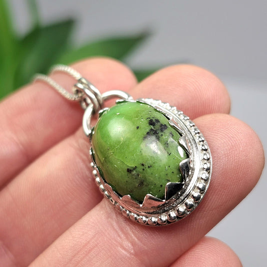 Natural Green Turquoise Pendant, Sterling Silver Turquoise Necklace